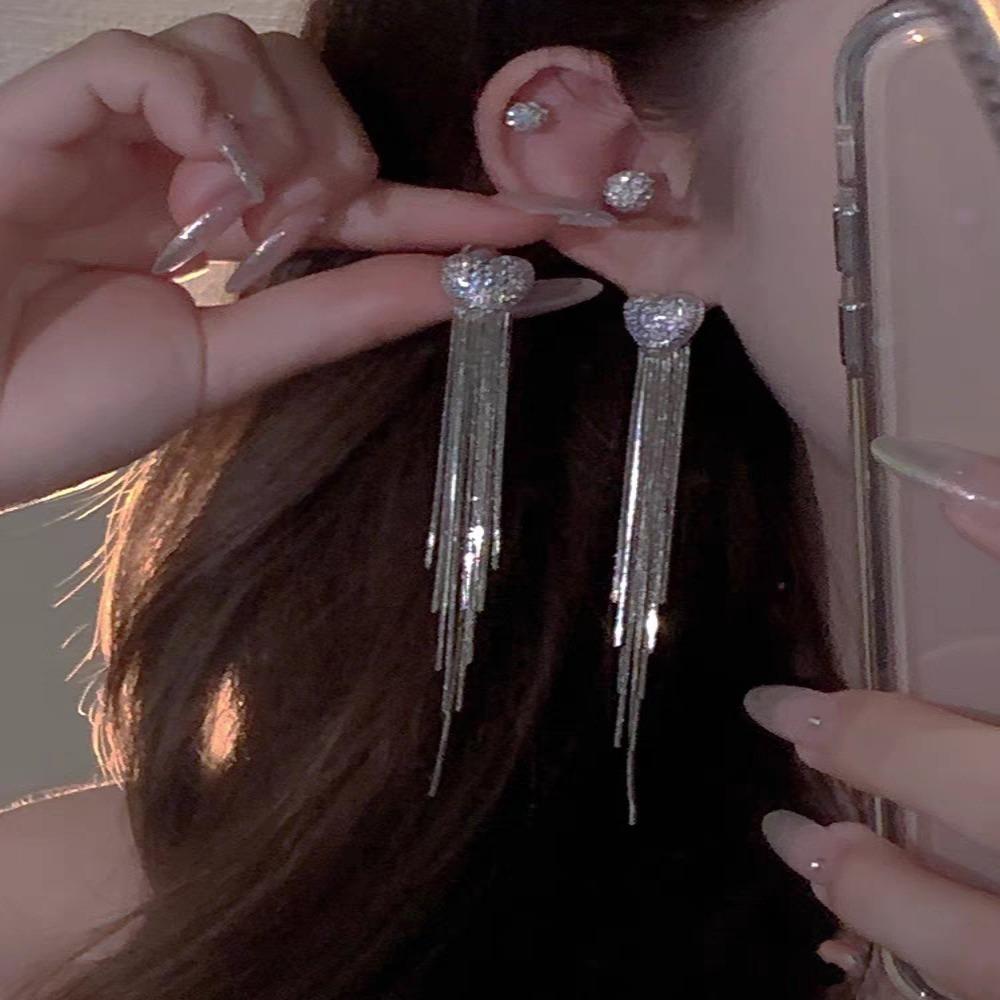 Hoop Tassel Stud Earrings Alloy Long Tassel Earrings Elegant Stud Earrings  Woman Girls