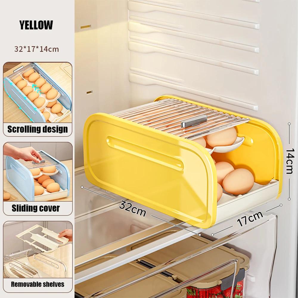 New Rolling Egg Storage Box Double-layer Storage Rack Automatic Egg Rolling Device Refrigerator Egg Storage Box Kitchen Crisper жёлтый 7140₽