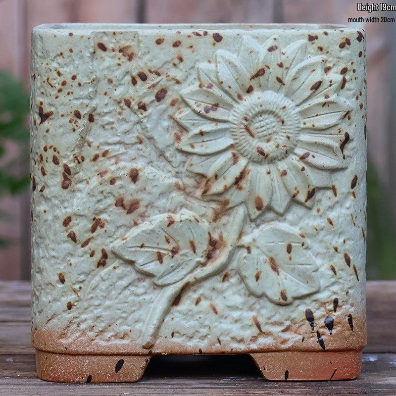 Handgefertigter unregelmäßiger quadratischer Keramik-Blumentopf für Sukkulenten - Pflanztopf mit großem Durchmesser für Mischbepflanzung