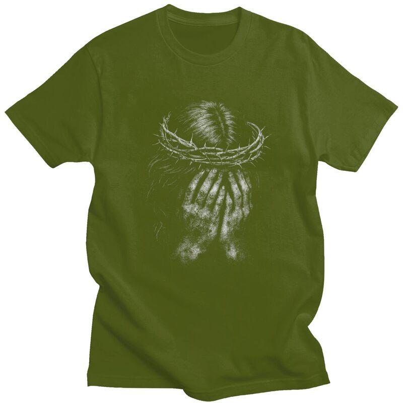 Male Jesus Crown T Shirt Round Neck Pure Cotton Short Sleeve Tee Shirt Novelty Loose Fit Summer Tyle Clothes