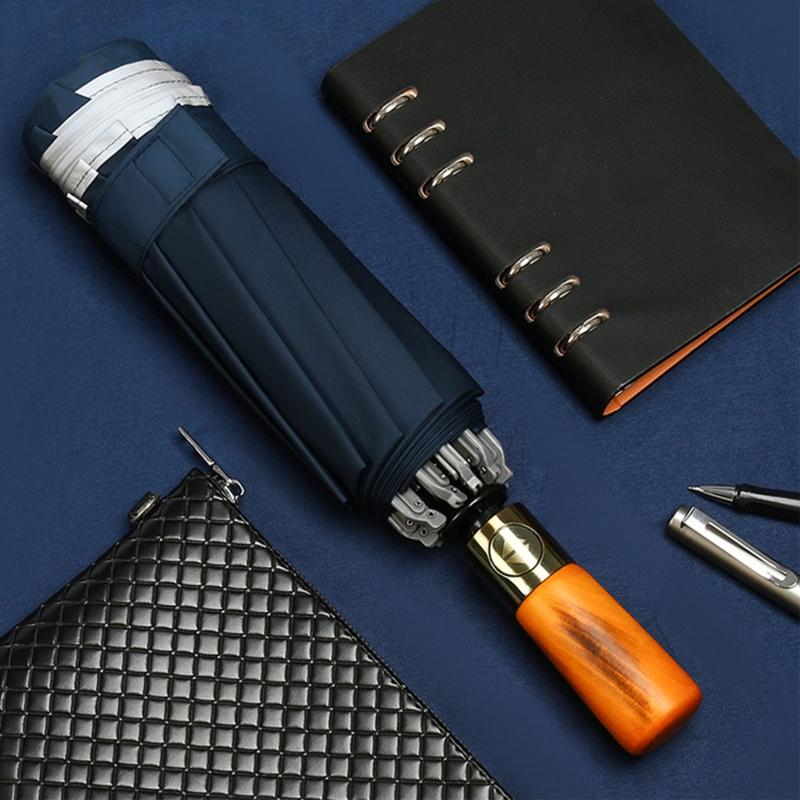 

Дорожня складна парасолька - з дерев яною ручкою Автоматичне відкриття та закриття Вітрозахисна парасолька -