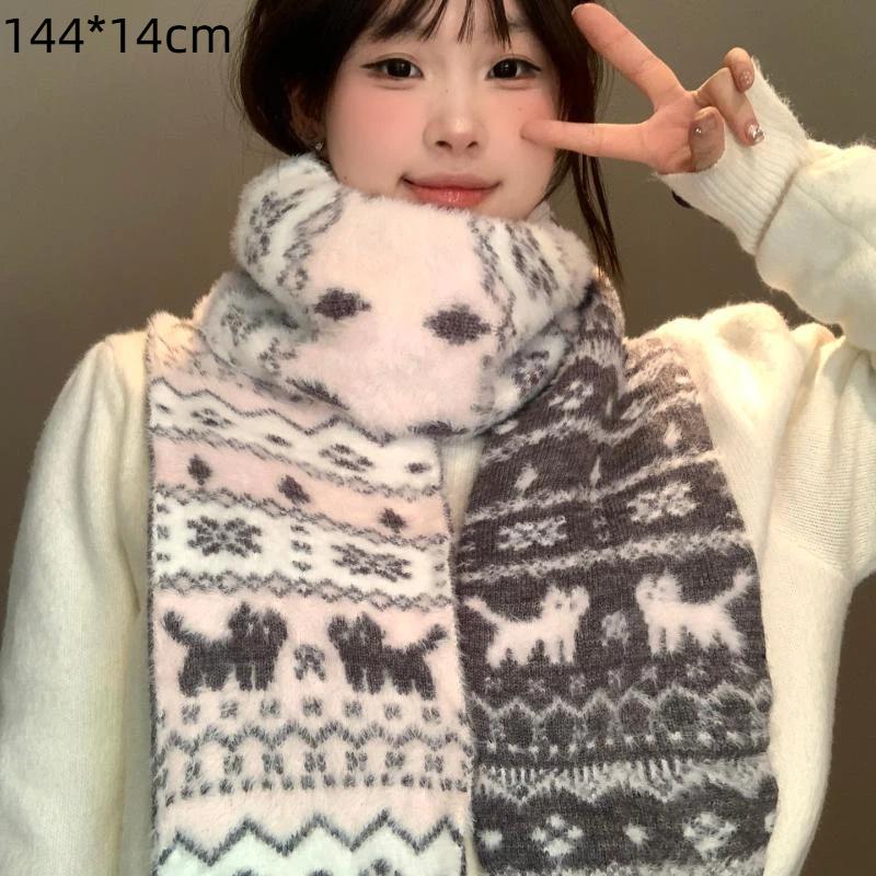 Cartoon Brown Raccoon Patterned Scarf Knitted Faux Mink Fur Scarf Soft Comfort Women Winter Neckerchief Warm Scarves