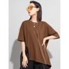 DIMANAF Women 2026  T-Shirt Zipper Female Solid O-Neck Cotton Loose Short Sleeve Tops&Tees