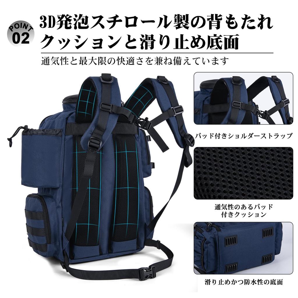 Goture Multifunctional Backpack, 600D, Blue, Water-Repellent, Fishing Gear Storage, Soft Lure Bag, and Rain Cover Included, Outdoor Tackle Bag, Mounta
