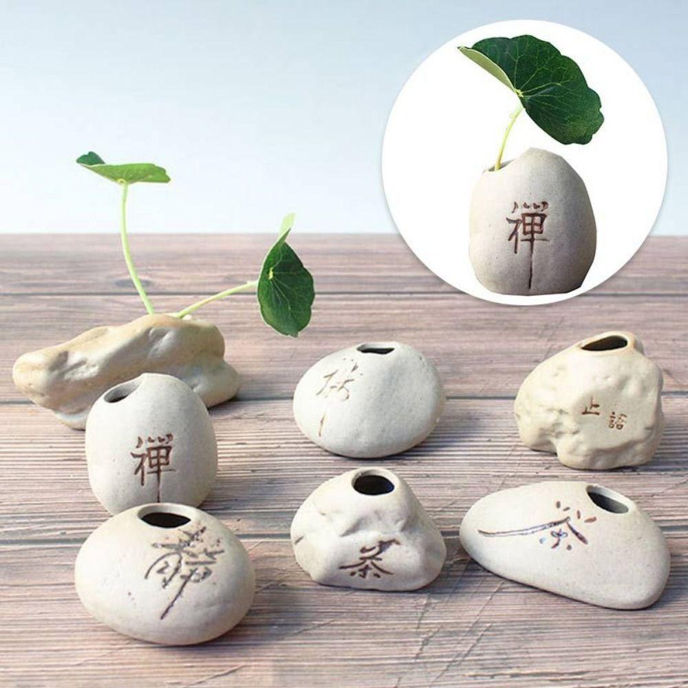 Ceramic Ceramic Zen Hydroponic Vase Handmade Desktop Small Vase Stone Shape Vase  Office