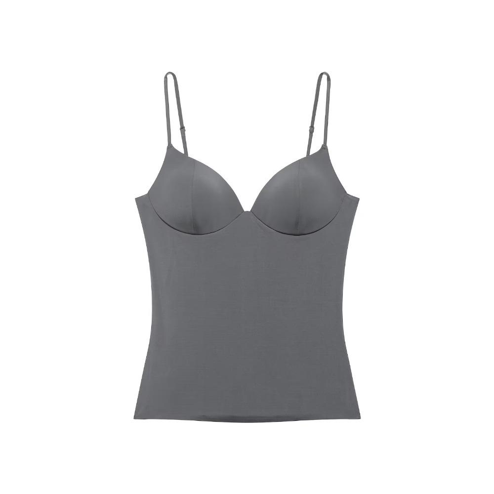 Canottiera da donna con scollo a cuore senza maniche, vestibilità aderente, sexy, in raso, tinta unita, base, camicetta estiva da stratificare