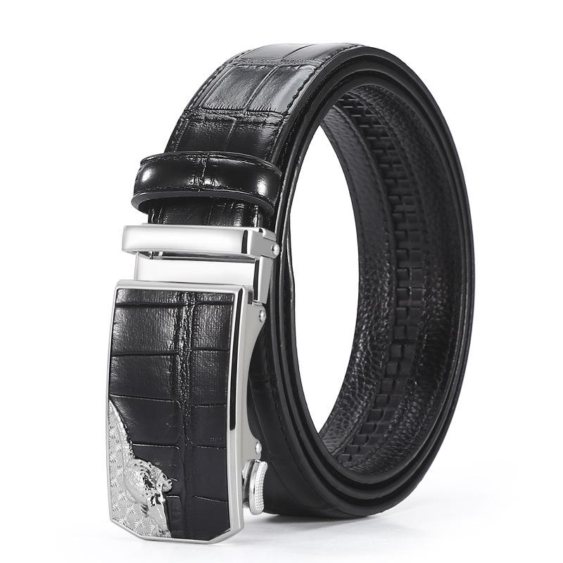 Men's High-End Crocodile Pattern Leather Belt with Alloy Automatic Buckle, Perfect for Business Wear