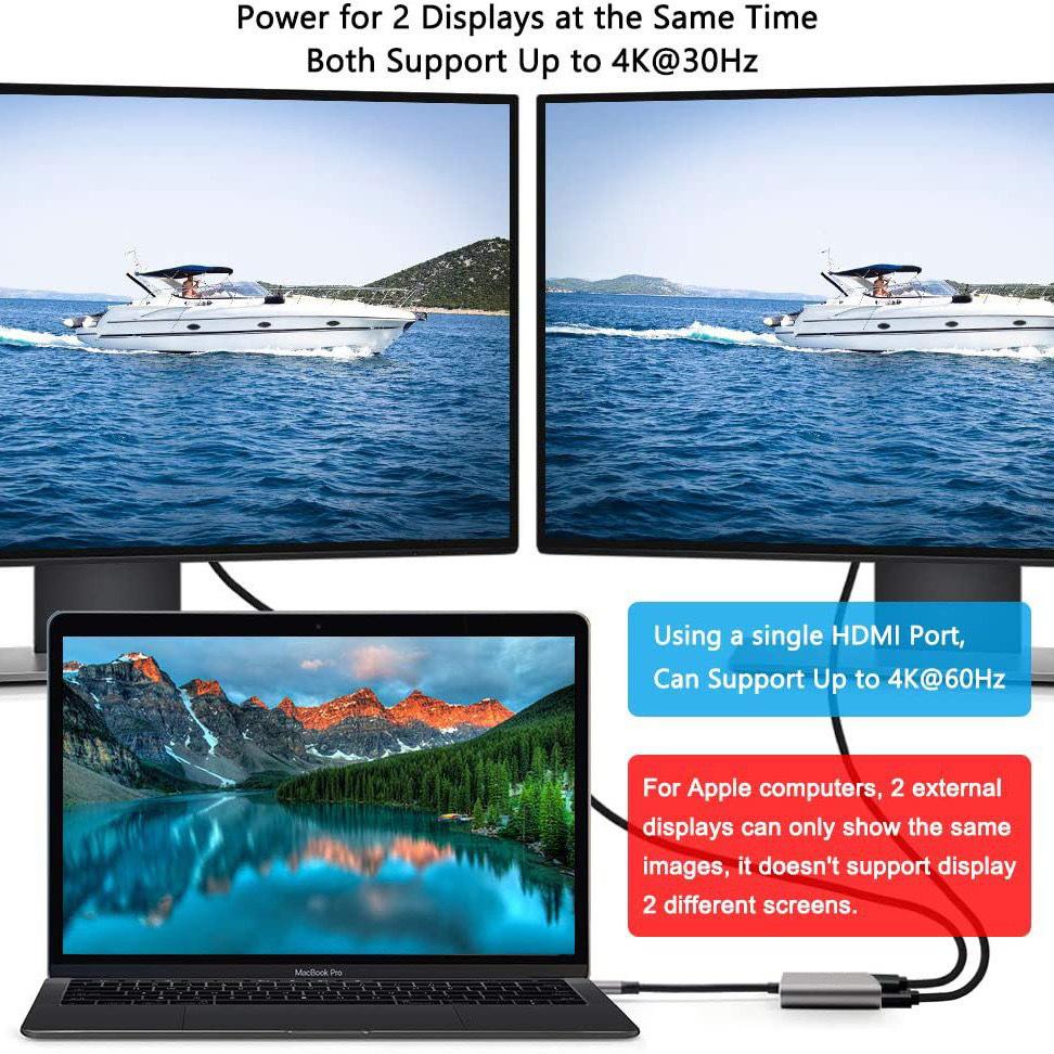 USB-C to Dual 4K HDMI Hub, 4-in-1 Docking Station with PD and USB 3.0 for MacBook