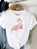 2025 New Watercolor Lovely Flamingo Women Short Sleeve Fashion Summer Top Casual Trend Tshirt Travel Graphic T-Shirt Lady Tee
