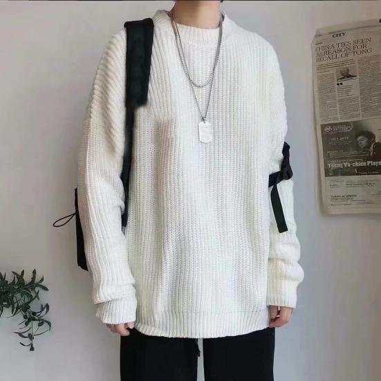 Podzimní Jarní Svetr Kulatý Výstřih Volný Jednobarevný Dlouhý Rukáv Pletený Pulovr Pružný Ležérní Denní Nošení