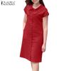 ZANZEA Women Casual Bow Tie O-neck Summer Short Sleeve Dress