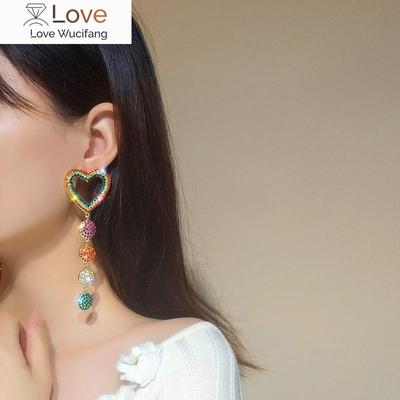 Fyuan Süße Liebe Herz Ohrringe Ladys Lange Quaste Bunte Strass Baumeln Ohrringe Für Frauen Schmuck Geschenke