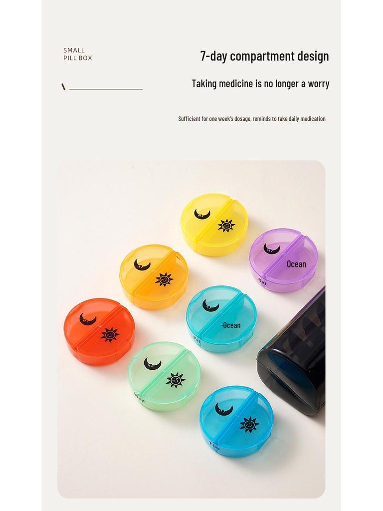 Portable Weekly Pill Box with Morning/Evening Sections - Seven Colors