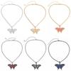 Accessories, Simple Single-Layer Twist Chain Necklace For Women, Exaggerated Personality, Diamond-Set Butterfly Pendant Necklace