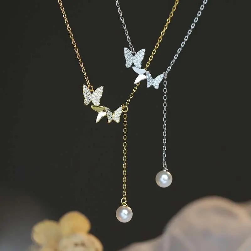 New butterfly fringed pearl pendant, exquisite necklace, light luxury niche design, high-end temperament collarbone chain