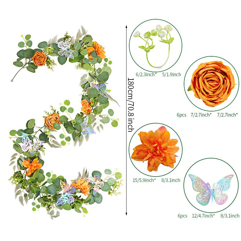 1PC Grüne Blattgirlande 180cm Künstliche Blumen Rebe Party Hochzeitsdeko Mit 3D Schmetterling Lebensechte Faux Floral Wand Akzente