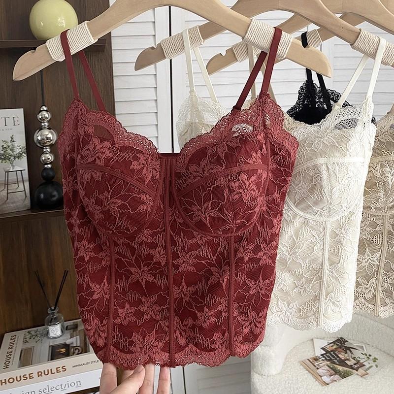 Women Fleece Lined Lace Cami Top With Fixed Cup Beauty Back Camisole Thermal Tank Top Inner Wear Underwear For Autumn Winter