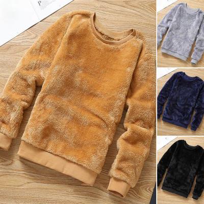 Erkek Sweatshirt Çift Taraflı Peluş Uzun Kollu O-Yaka Bol Kesim Rüzgar Geçirmez Sıcak Tutma Sokak Giyimi Düz Renk Erkek Kışlık Kazak Üstü Dış Mekan İçin