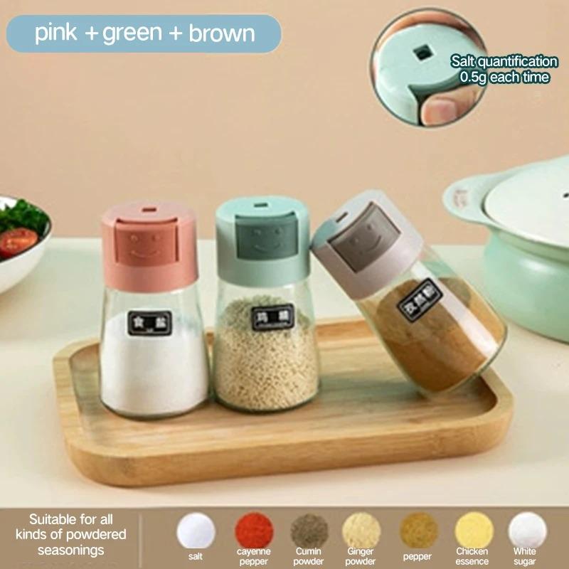 1PCS Kitchen Quantitative Seasoning Jar Glass Press Control Salt Bottle Metering And Sprinkling Salt Seasoning Bottle
