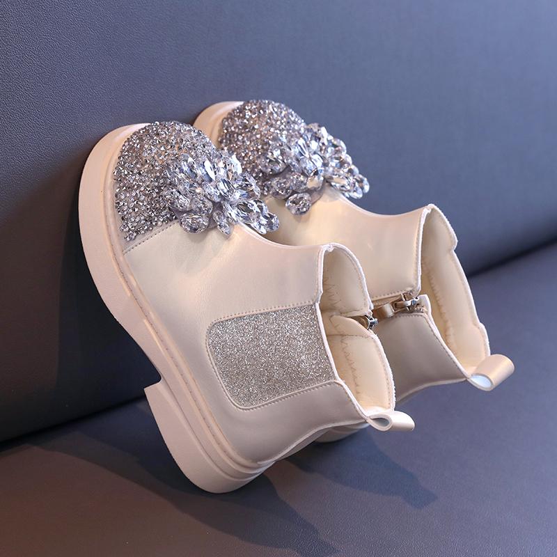 New Autumn Winter Girl's Ankle Boot Sequins Luxury Children Princess Boots Fashion Rhinestone Versatile Kids Causal Short Boots