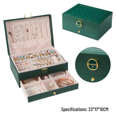 Double Layer Jewelry Box with Drawer for Rings, Necklaces, and Earrings