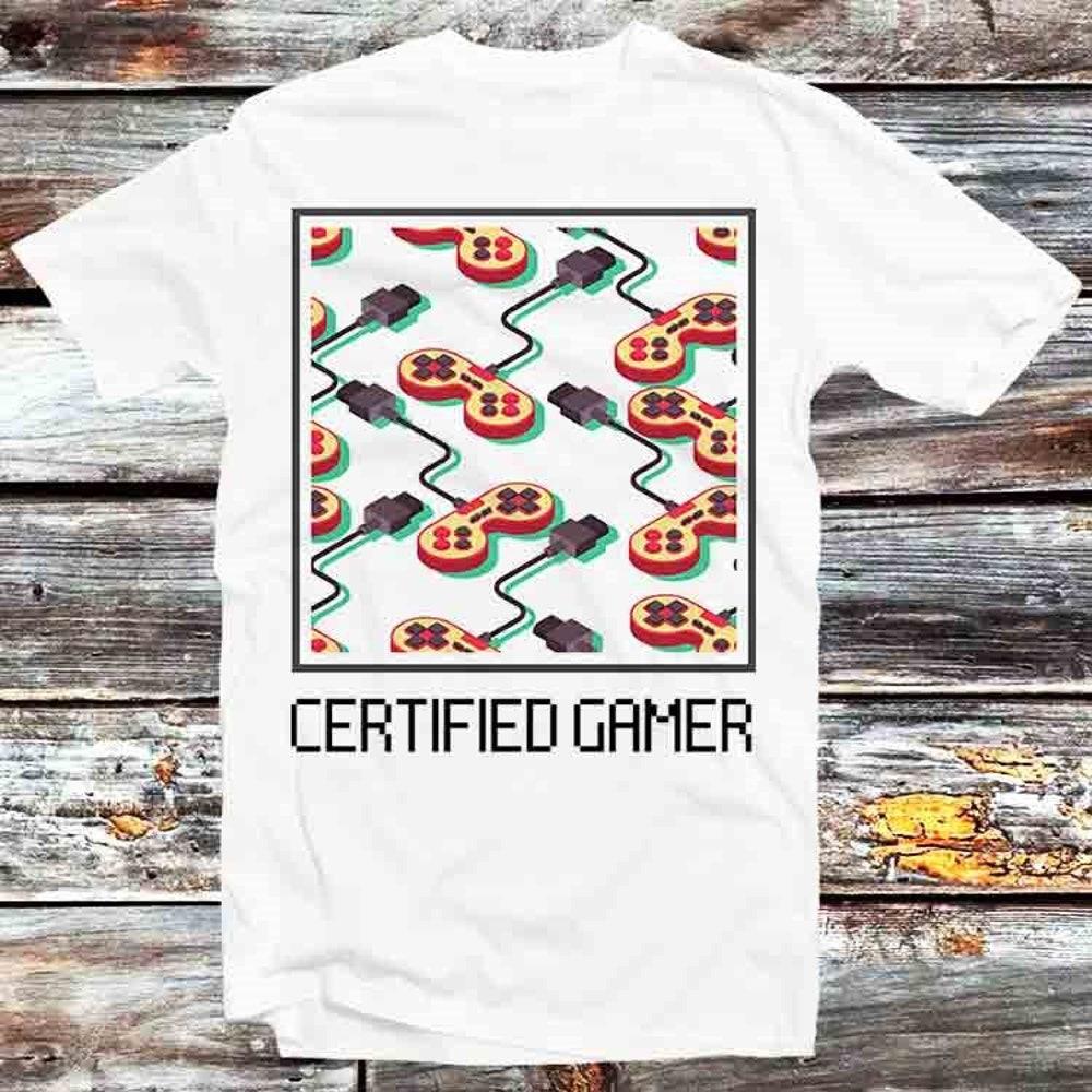 

230GSM 100% Cotton T-Shirt Certified Gamer Console Online Gaming T Shirt Vintage Retro Cool Gift Mens Womens Unisex Cartoon Anime Top Tee B951 XS белый