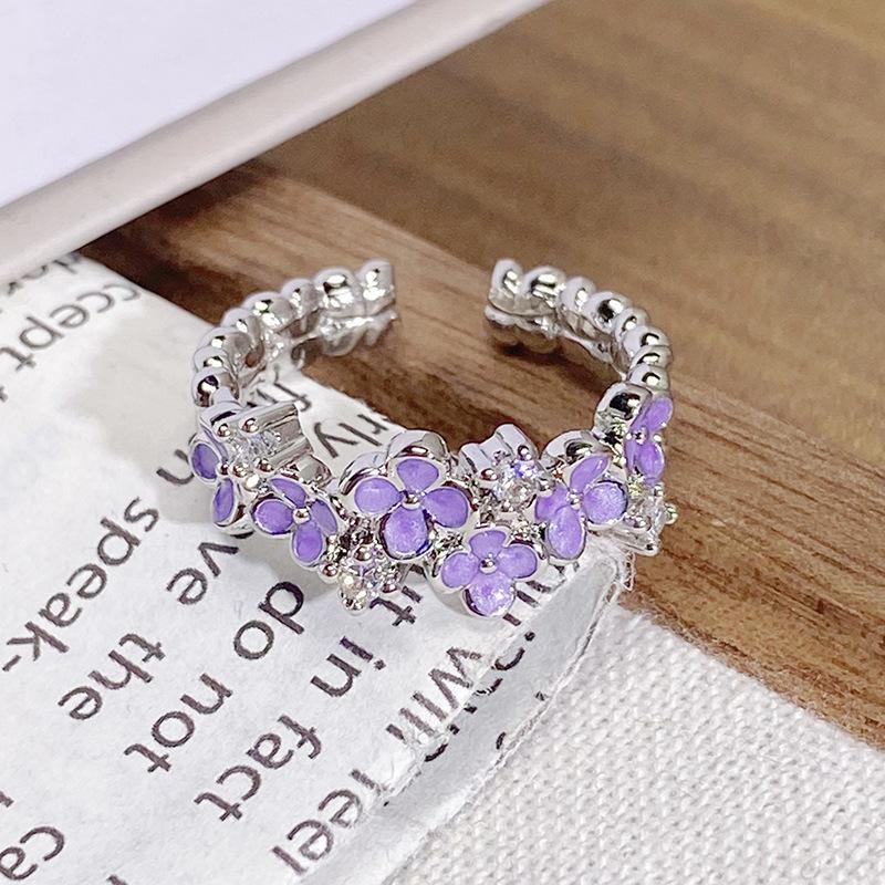 Purple Romantic~ Butterfly Sweet Cool Enamel Dripping Oil Zir*****Pening Ring Exquisite Stacking Temperament Ring Woman