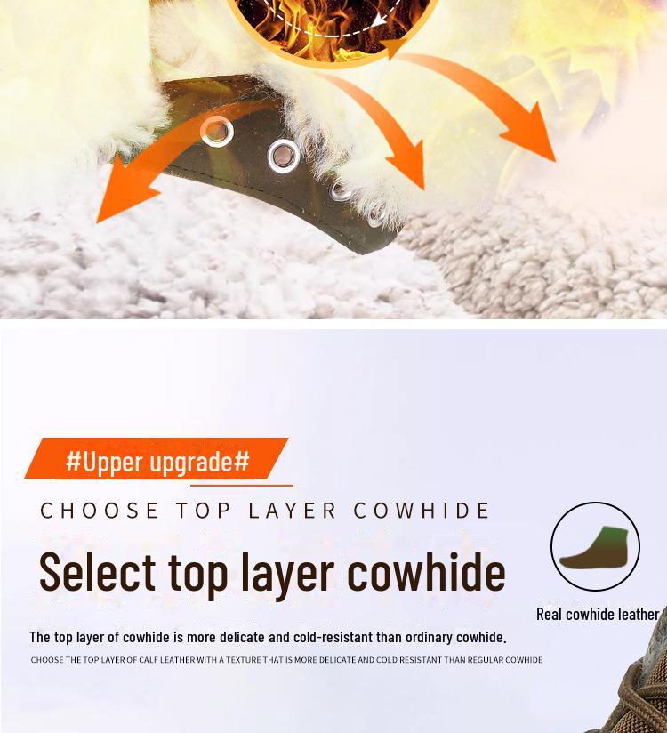 Men's Thickened Cowhide Snow Boots - Wool-Lined, Cold-Proof, High-Top Winter Cotton Martin Boots