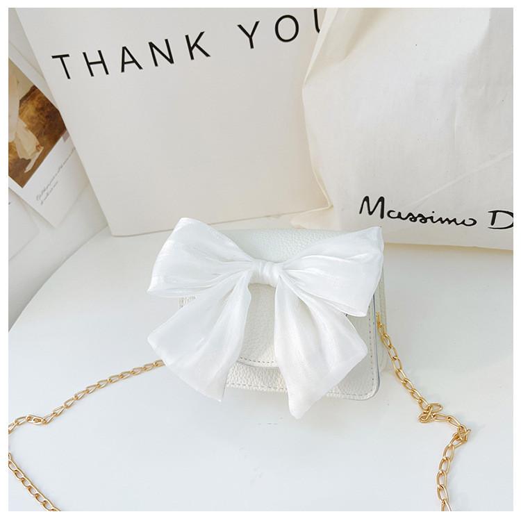 

Fashionable Kids Bowknot Bag Charming Floral Cash Pouch For Young Girls Bow White