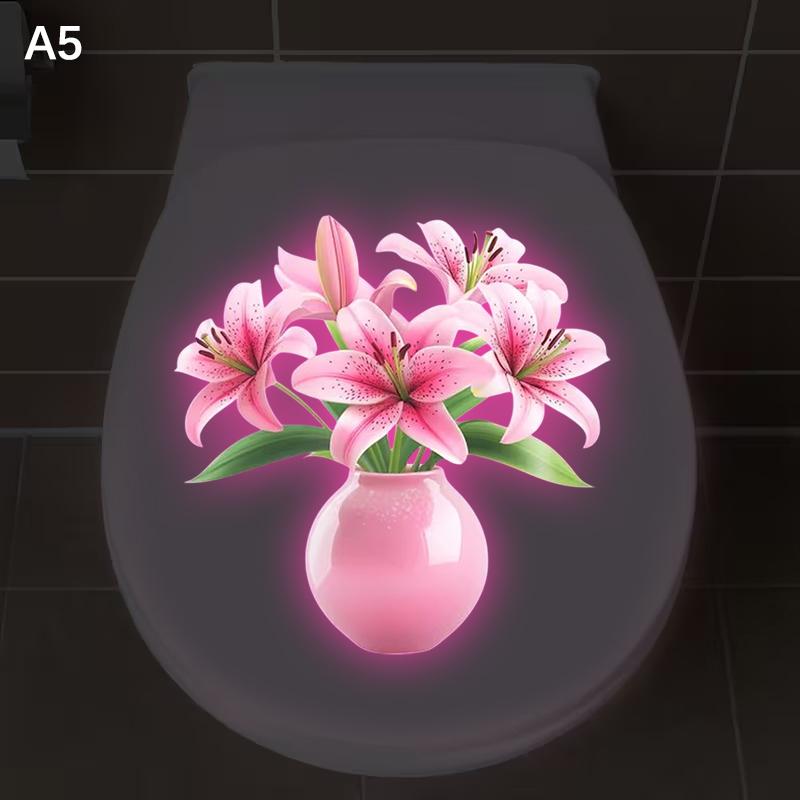 Glow-In-The-Dark Flower Toilet Sticker Luminous Toilet Decal Removable Self-Adhesive Home Decor Stickers For Bedroom Living Room