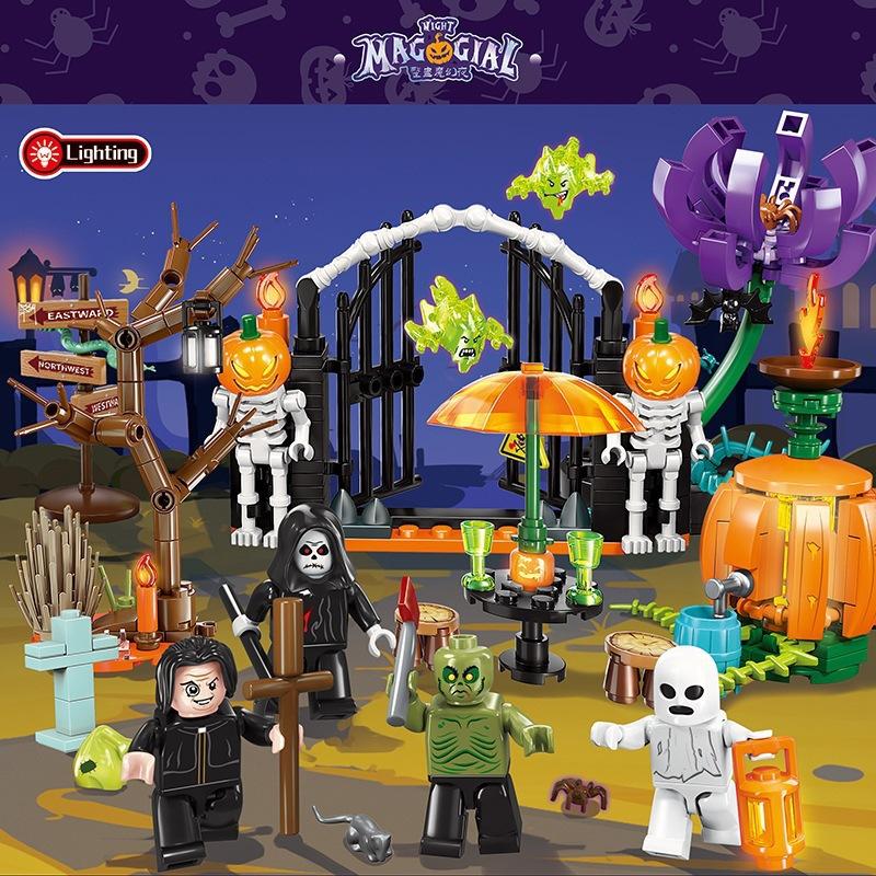 Halloween Building Block Hut House Pumpkin uCarriage Happy Halloween Decoration Bricks for Boys Kids Toys Gift Compatible