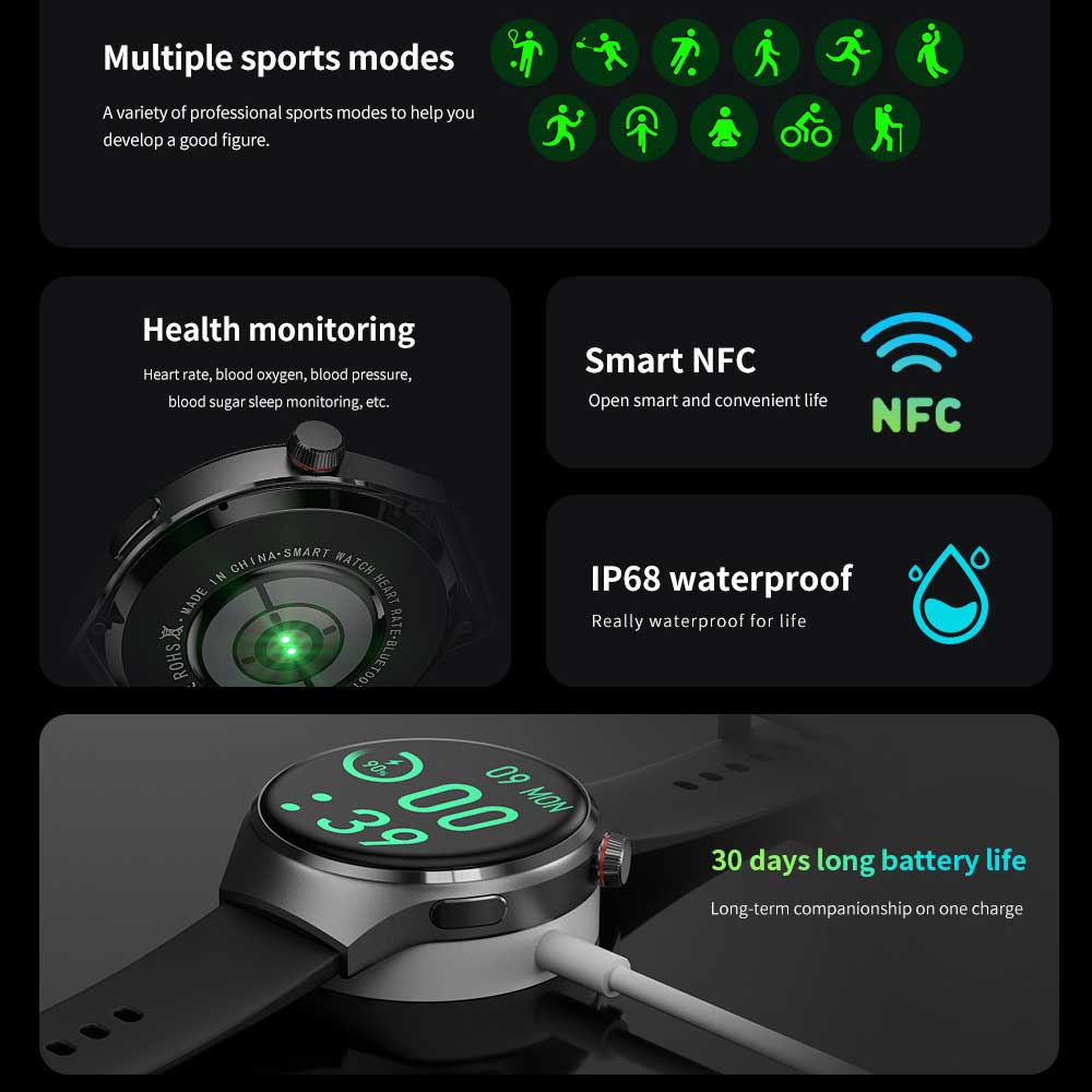 Smartwatch GPS 1,53 Zoll großer Bildschirm Smart Watch Sportmodus Remote-Kamera Bluetooth-Anruf Smart Watch