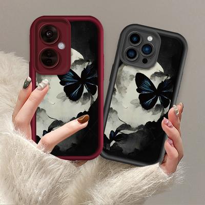 Maanblauw Vlinder Bedrukt Mode Hoesje Flexibele Zachte Siliconen TPU Shell Volledige Achterkant Cover voor iPhone Samsung