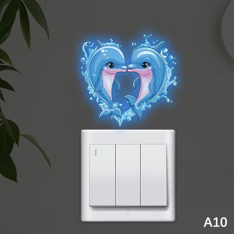Glow-In-The-Dark Switch Sticker Frog Cat Design Self-Adhesive Removable Pvc Switch Decoration For Home, Bathroom, Bedroom