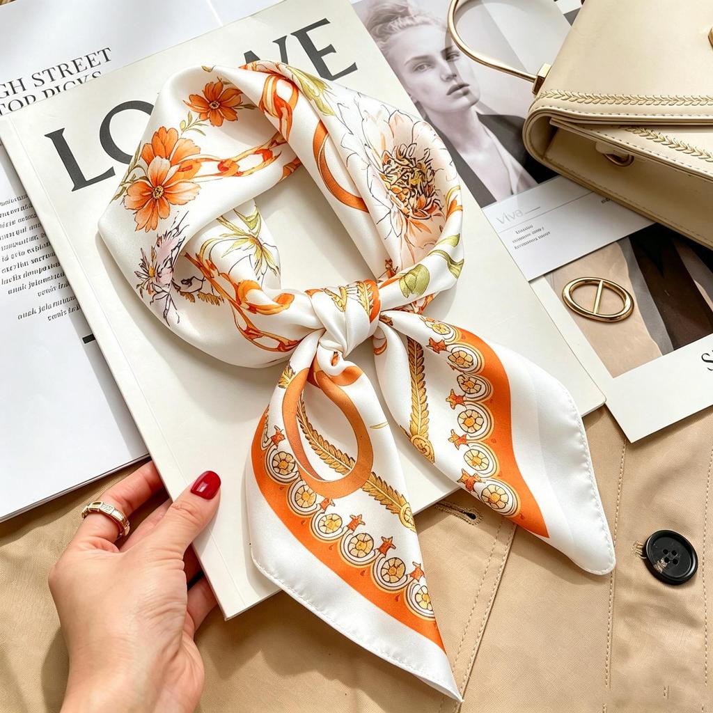 Women's French Retro Cashew Silk Scarf - Versatile Square Scarf & Ribbon Headscarf