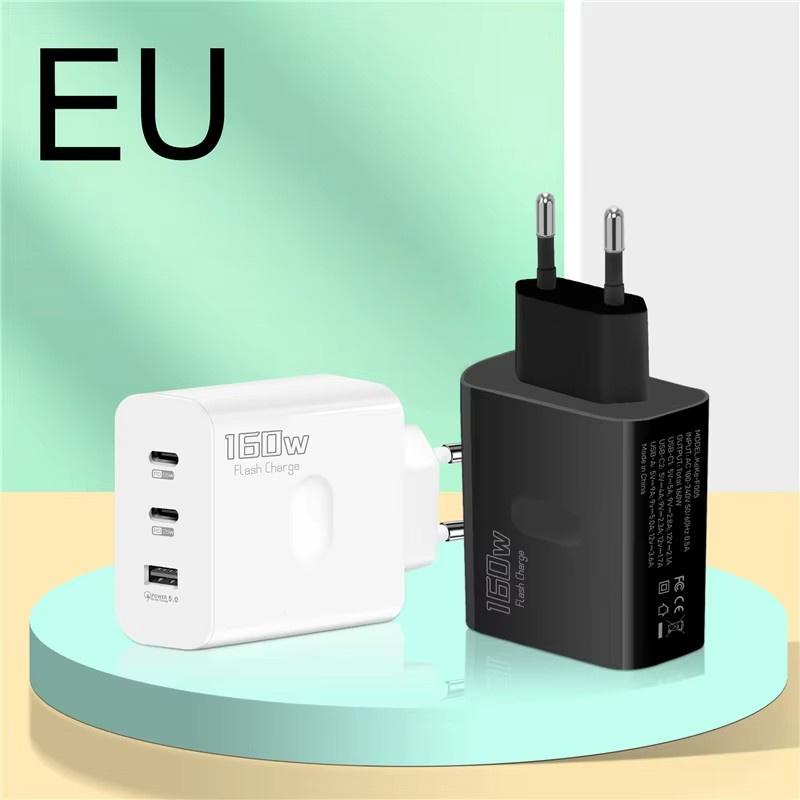 160W 3Ports USB-Ladegerät Schnellladung EU US UK Stecker Wandladegerät PD Schnellladung für iPhone Samsung Xiaomi Huawei Ladeadapter