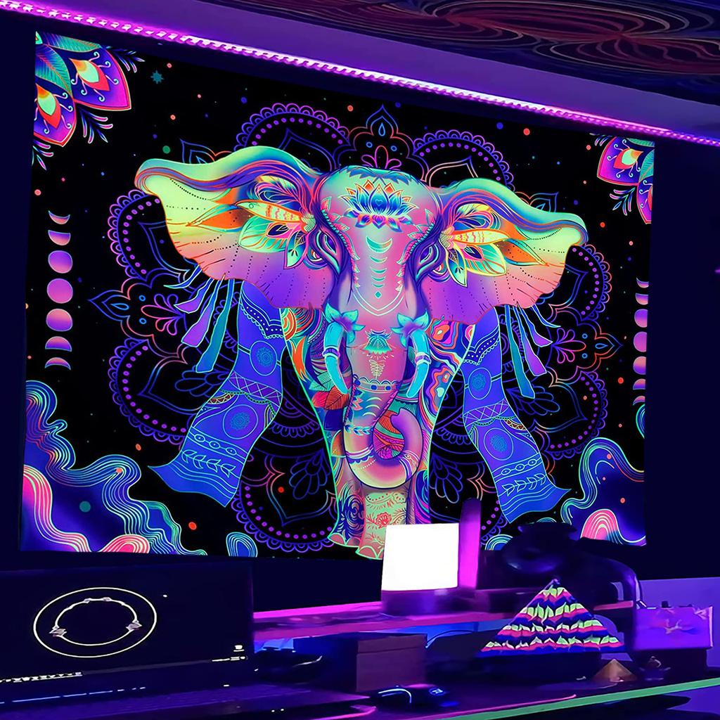 Wall Hanging Aesthetic Tapestry Uv reactive Fluorescent Elephant Fluorescent Background Wall Cloth For Living Room