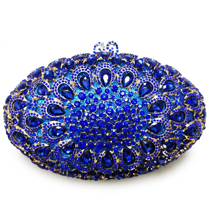 

Crystal Evening Clutches Purse Women Blue Rhinestone Evening Purse Bags Gold Metal Peacock Pattern Diamond Prom Bag Girls 21cmX13.5cmX7.5cm синий