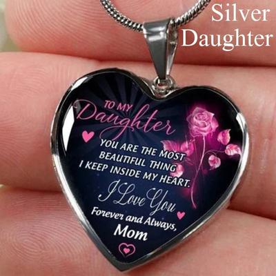 Women'S Fashion To My Daughter Sister Heart Cabochon Pendant Neckalce I Love You Mom Family Wing Necklace