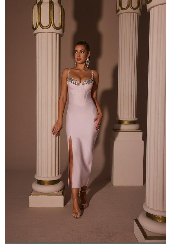 Elegant Cross-Border Rhinestone Strap Bandage Dress Medium розовый