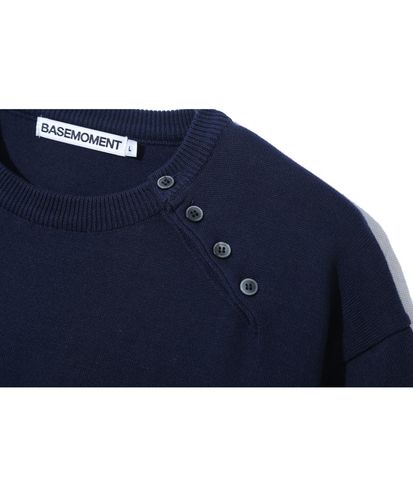 BASEMOMENT Diagonal Button Half Knit Navy