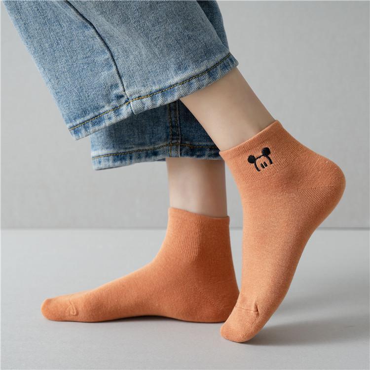 Trendy Mid-Calf Cotton Socks with Cartoon Embroidery for Girls - Cozy Autumn Winter Wear