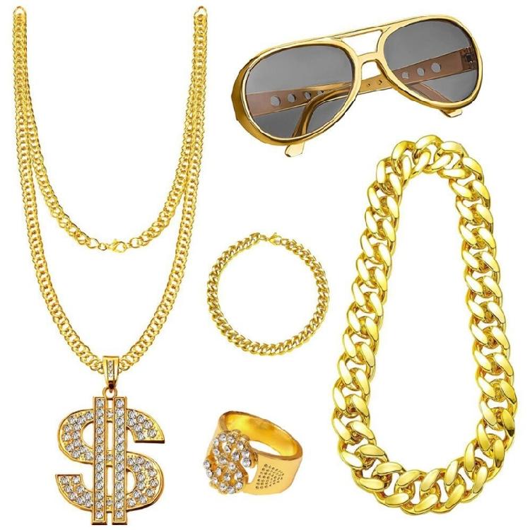Hip Hop Costume Kit 80s 90s Cosplay Outfit Jewelry Cool Rapper Accessories Gifts