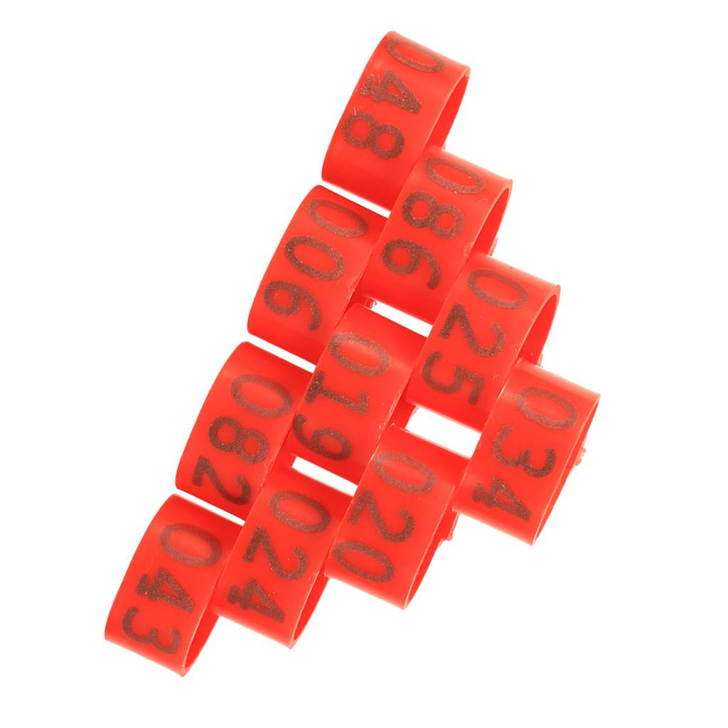 100PCS Bag 16MM 001 100 Numbered Plastic Poultry Chickens Ducks Goose Leg Bands Rings(Red)