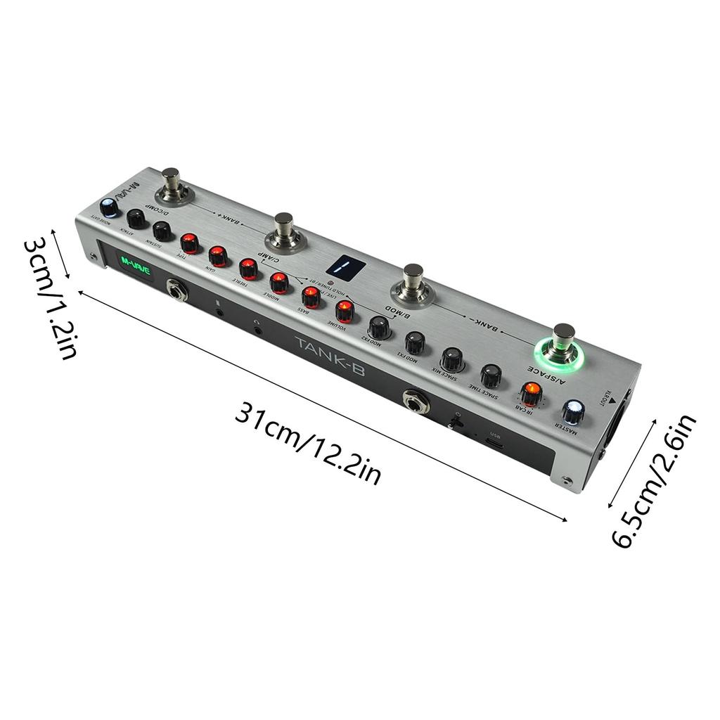 WOYUE Bass Multi-Effect Pedal 3-Band Equalizer XLR Balanced Output 3 Delays 3 Reverbs Bluetooth Type-C Rechargeable Electric Bass