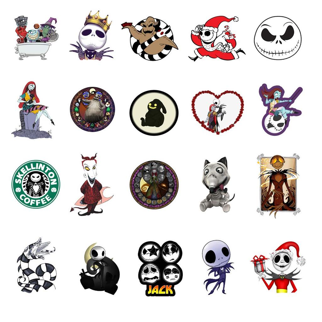 Nightmare Before Christmas Stickers 50pcs Vinyl Waterproof Stickers for Laptop Skateboard Water Bottle Computer Phone Halloween Theme