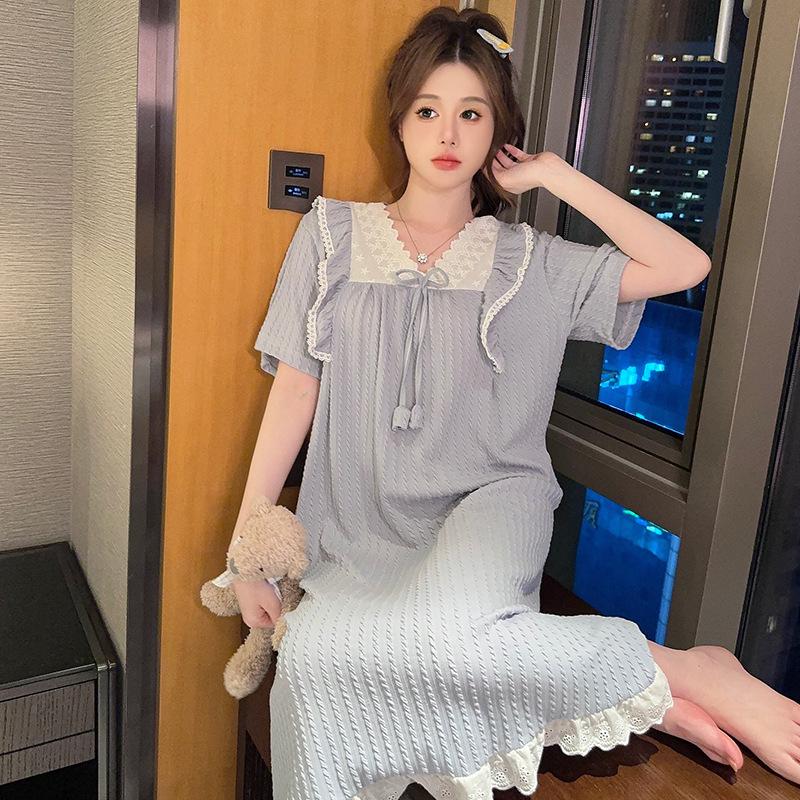 Plus Size Sweet Princess Summer Pajamas - Short Sleeve Nightgown for Women & Girls, Wear Indoors or Outdoors, Fits Up to 220 Jin