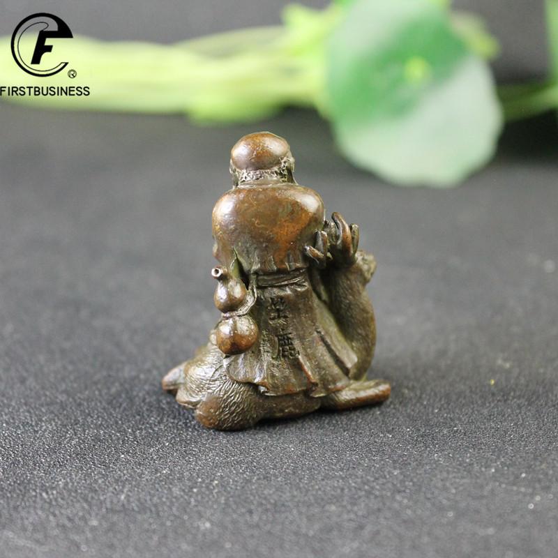 Antique Copper Arhat Sitting On A Deer Small Statue Desk Ornaments Retro Buddha Figurines Lucky Feng Shui Home Decor Accessories