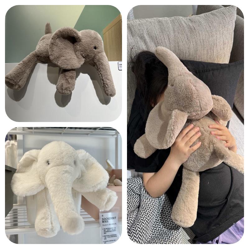 Ins Soft And Realistic Grey And White Elephant Plush Toy For Babies And Kids