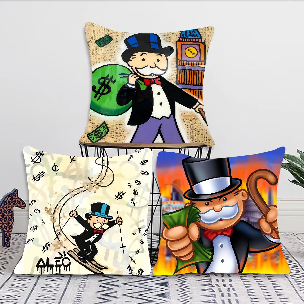 Game Dollar Alec Monopoly Man Pillow Case Square Pillow Bedroom Sofa Leisure Comfort Cushion Car Living Room Home Decoration